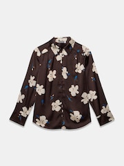 Mint Velvet Brown Satin Floral Print Shirt - Image 6 of 7