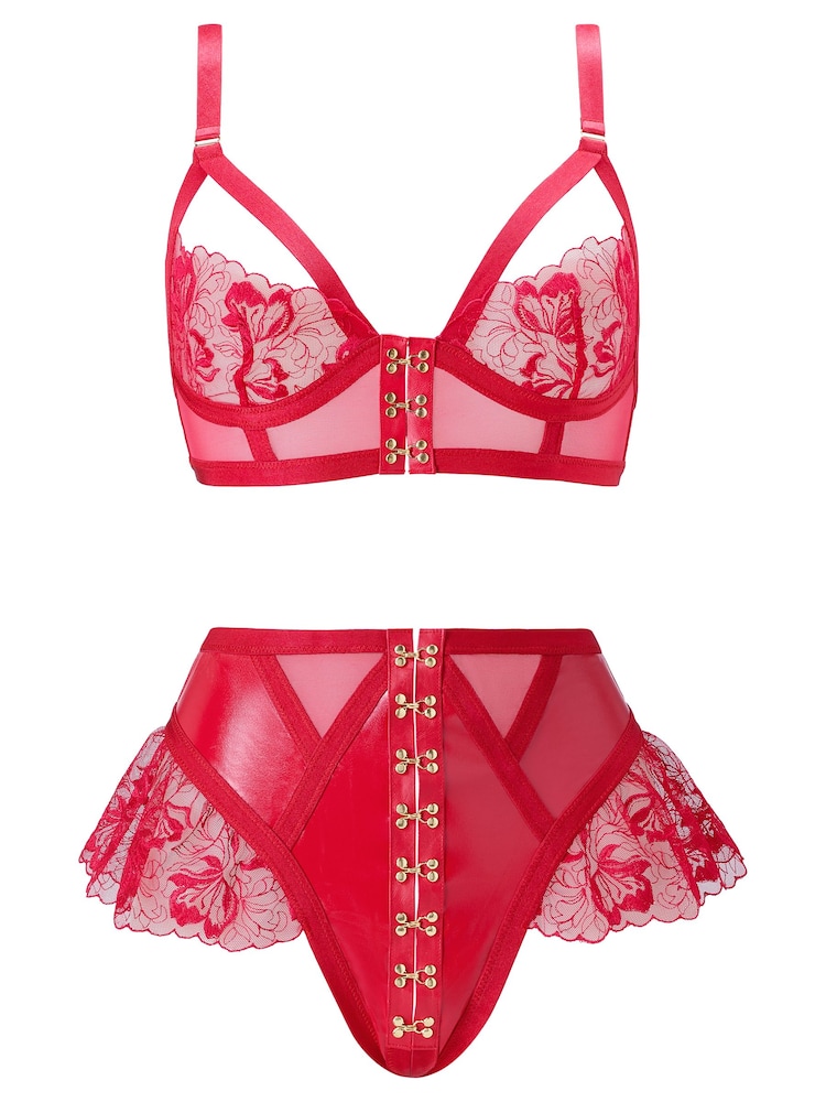 Ann Summers Red Ecstatic PU & Floral Embroidery Crotchless Set - Image 5 of 5 Ann Summers Red Ecstatic PU & Floral Embroidery Crotchless Set - Image 5 of 5