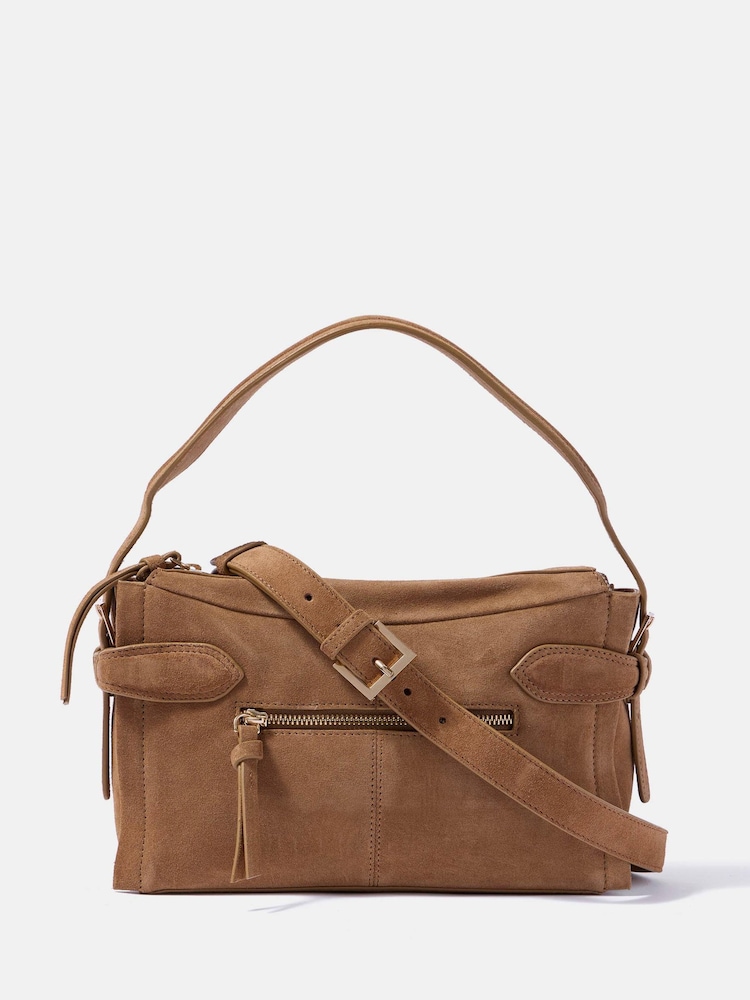 Mint Velvet Natural Annie Suede Cross-Body Bag - Image 1 of 3