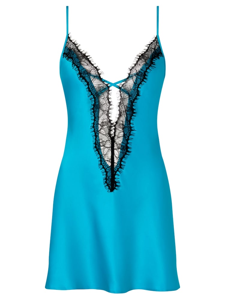 Ann Summers Turquoise Blue Cherryann Satin & Lace Chemise - Image 5 of 5