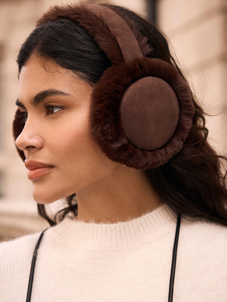 Mint Velvet Brown Faux Fur Earmuffs - Image 1 of 5 Mint Velvet Brown Faux Fur Earmuffs - Image 1 of 5