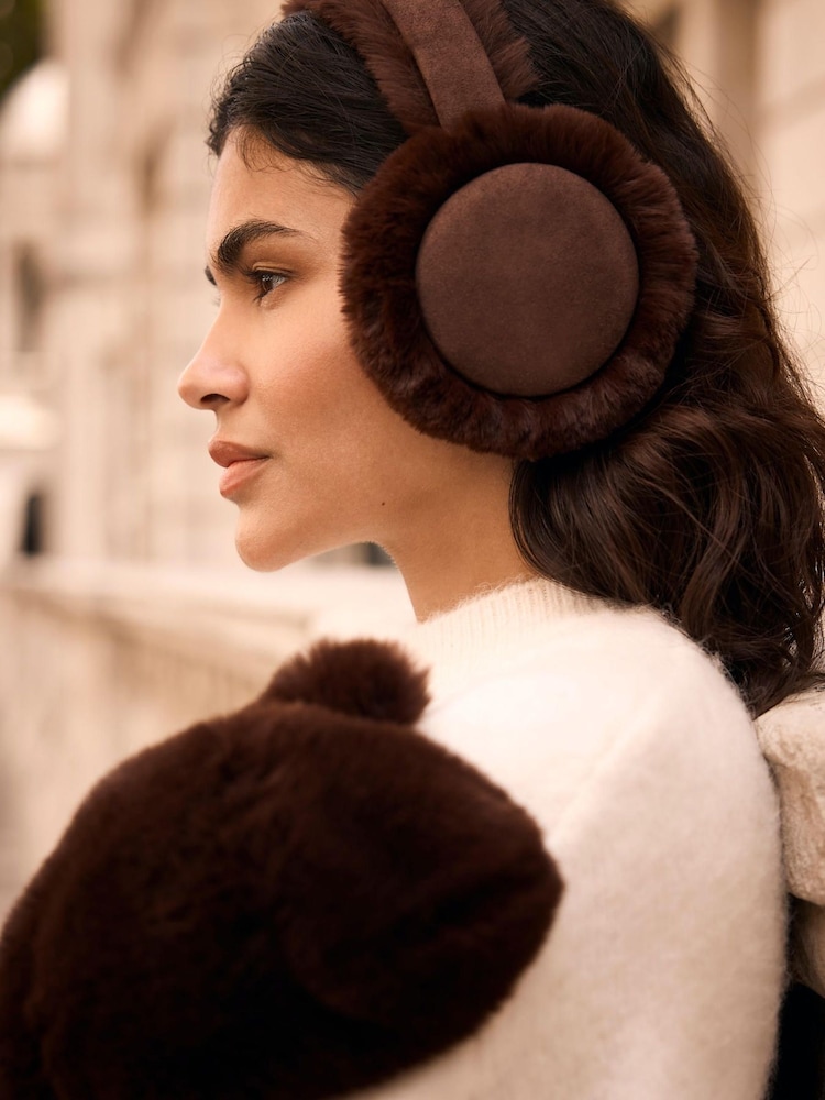 Mint Velvet Brown Faux Fur Earmuffs - Image 2 of 5 Mint Velvet Brown Faux Fur Earmuffs - Image 2 of 5