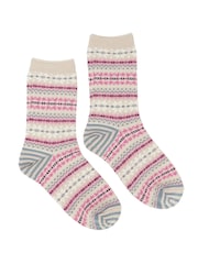 Joules Women's Lucille Oatmeal Fairisle Pattern Socks - Image 1 of 3