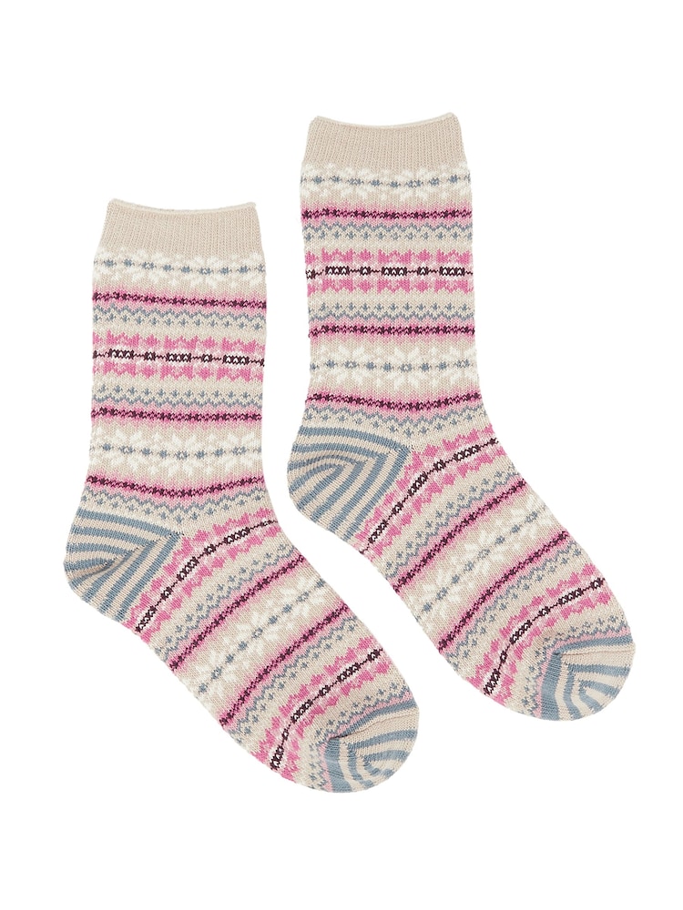 Joules Women's Lucille Oatmeal Fairisle Pattern Socks - Image 1 of 3