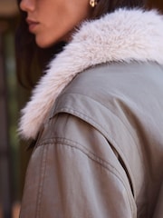 Mint Velvet Green Faux Fur Lined Bomber Jacket - Image 5 of 8