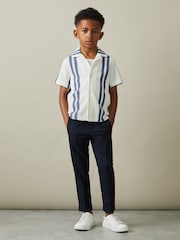 Reiss White/Airforce Blue Castle 3-9 yrs Ribbed Cuban Collar Shirt - Image 1 of 6