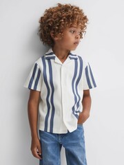 Reiss White/Airforce Blue Castle 3-9 yrs Ribbed Cuban Collar Shirt - Image 12 of 13