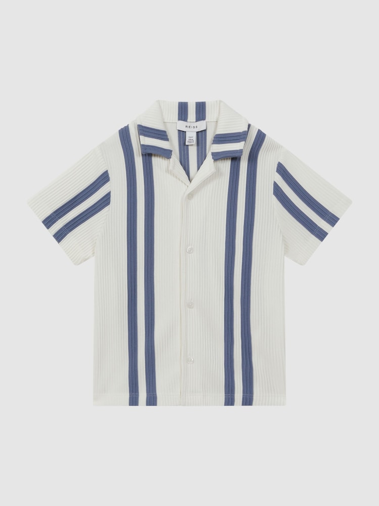 Reiss White/Airforce Blue Castle 3-9 yrs Ribbed Cuban Collar Shirt - Image 13 of 13 Reiss White/Airforce Blue Castle 3-9 yrs Ribbed Cuban Collar Shirt - Image 13 of 13