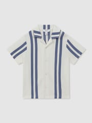 Reiss White/Airforce Blue Castle 3-9 yrs Ribbed Cuban Collar Shirt - Image 2 of 6