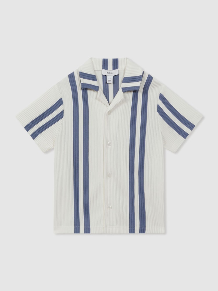 Reiss White/Airforce Blue Castle 3-9 yrs Ribbed Cuban Collar Shirt - Image 2 of 6