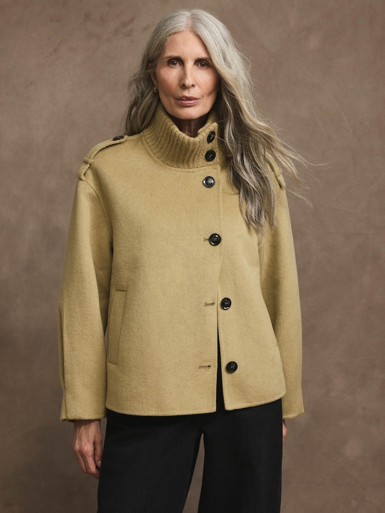 Mint Velvet Green Wool Blend Hand Finished Funnel Neck Jacket - Image 2 of 8 Mint Velvet Green Wool Blend Hand Finished Funnel Neck Jacket - Image 2 of 8