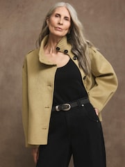 Mint Velvet Green Wool Blend Hand Finished Funnel Neck Jacket - Image 5 of 8
