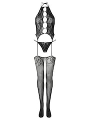 Ann Summers Black/Pink Flirty Affair Fishnet Crotchless Bodystocking Set - Image 6 of 6
