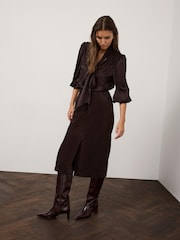 Mint Velvet Brown Suede Pencil Midi Skirt - Image 1 of 8
