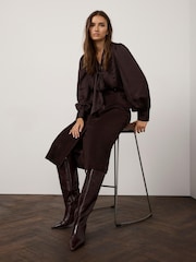 Mint Velvet Brown Suede Pencil Midi Skirt - Image 3 of 8