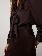 Mint Velvet Brown Suede Pencil Midi Skirt - Image 4 of 8