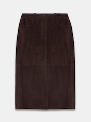 Mint Velvet Brown Suede Pencil Midi Skirt - Image 7 of 8