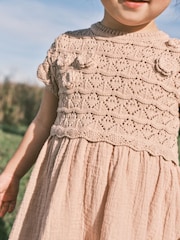 Neutral Crochet Flower Dress (3mths-7yrs) - Image 8 of 13