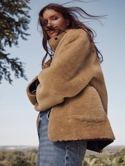 Mint Velvet Brown Faux Fur Toggle Jacket - Image 3 of 8