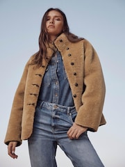 Mint Velvet Brown Faux Fur Toggle Jacket - Image 4 of 8