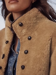 Mint Velvet Brown Faux Fur Toggle Jacket - Image 5 of 8