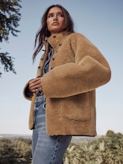 Mint Velvet Brown Faux Fur Toggle Jacket - Image 6 of 8