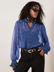 Mint Velvet Geometrisk Tryckt Volangkrage Blus - Bild 1 av 7