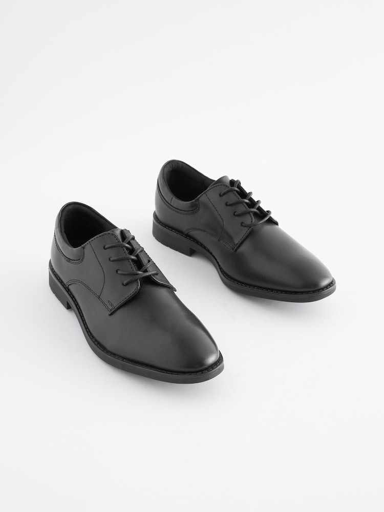 Black School Leather Plain Front  Lace-Up Shoes - Image 1 of 9