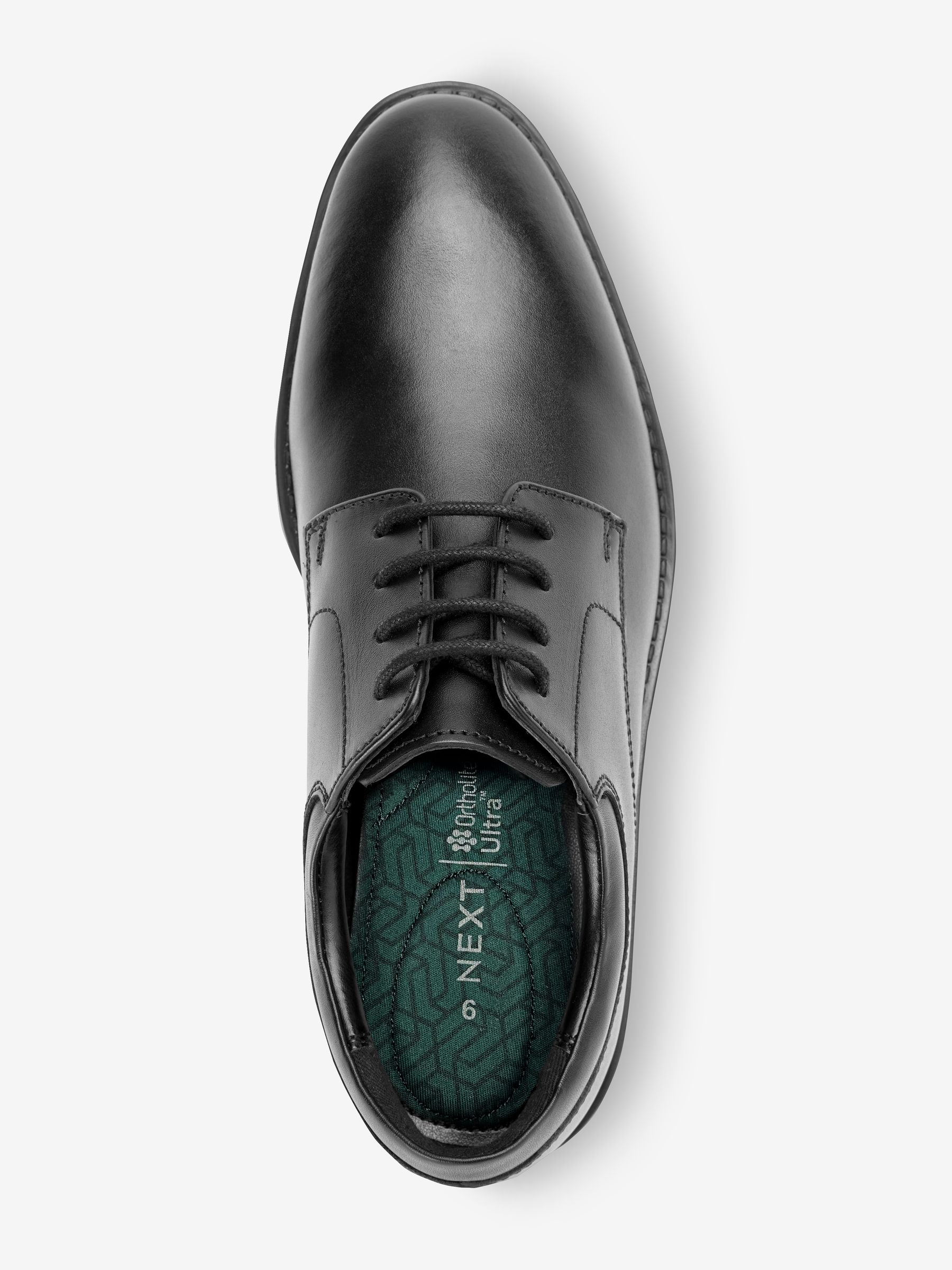 Buy Black Standard Fit (F) School Leather Plain Front Lace-Up