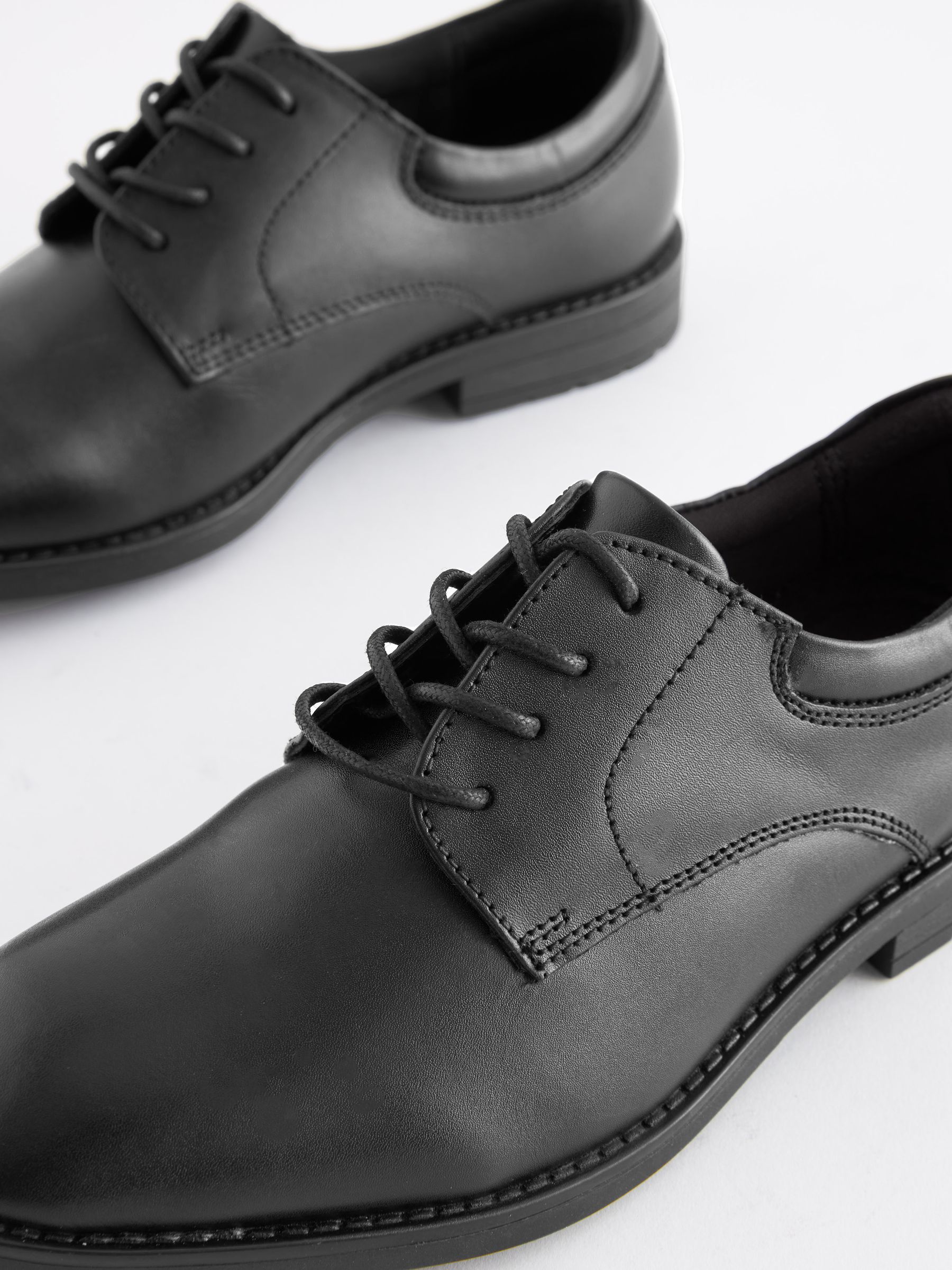 Buy Black Standard Fit (F) School Leather Plain Front Lace-Up