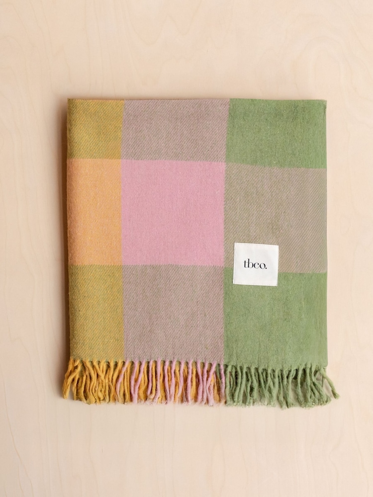 TBCo Green Bold Check Wool Blanket - Image 2 of 3 TBCo Green Bold Check Wool Blanket - Image 2 of 3