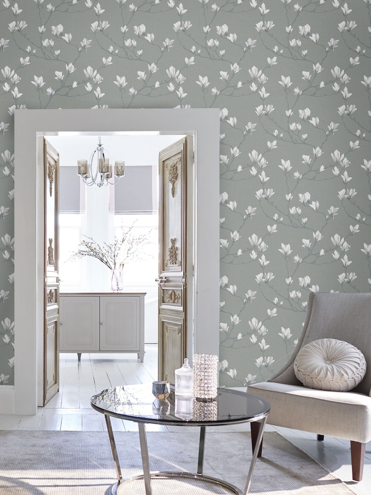 Laura Ashley Slate Magnolia Grove A4 Wallpaper Sample - Image 1 of 2