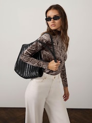 Mint Velvet Brown Velvet High Neck Top - Image 2 of 8