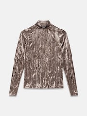 Mint Velvet Brown Velvet High Neck Top - Image 7 of 8