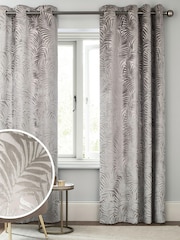 Warm Silver Gold Next Cut Velvet Palm Leaf Eyelet Lined Curtains - Image 1 of 1