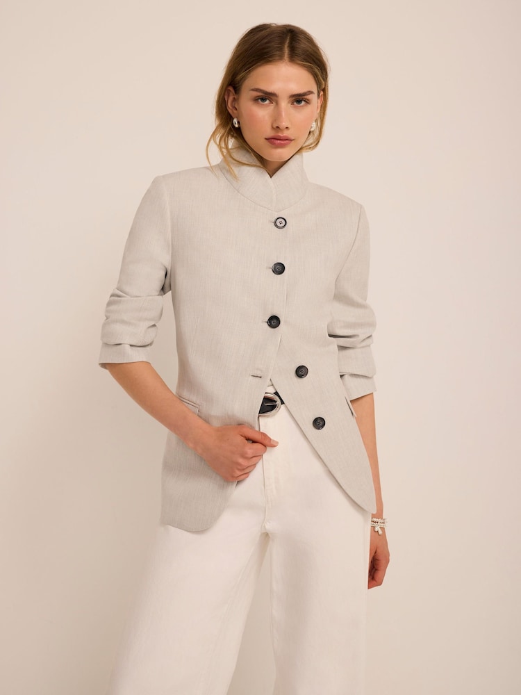 Mint Velvet Grey Stand Collar Blazer - Image 1 of 8 Mint Velvet Grey Stand Collar Blazer - Image 1 of 8
