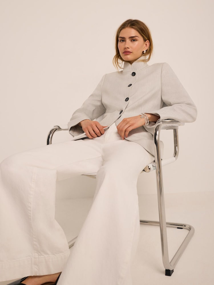 Mint Velvet Grey Stand Collar Blazer - Image 2 of 8 Mint Velvet Grey Stand Collar Blazer - Image 2 of 8