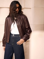 Mint Velvet Red Funnel Neck Leather Jacket - Image 1 of 8