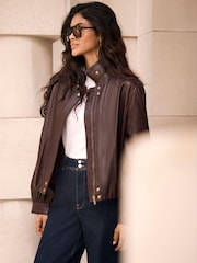 Mint Velvet Red Funnel Neck Leather Jacket - Image 2 of 8