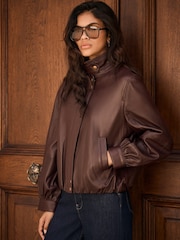 Mint Velvet Red Funnel Neck Leather Jacket - Image 3 of 8
