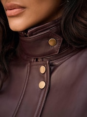 Mint Velvet Red Funnel Neck Leather Jacket - Image 5 of 8