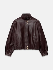 Mint Velvet Red Funnel Neck Leather Jacket - Image 7 of 8