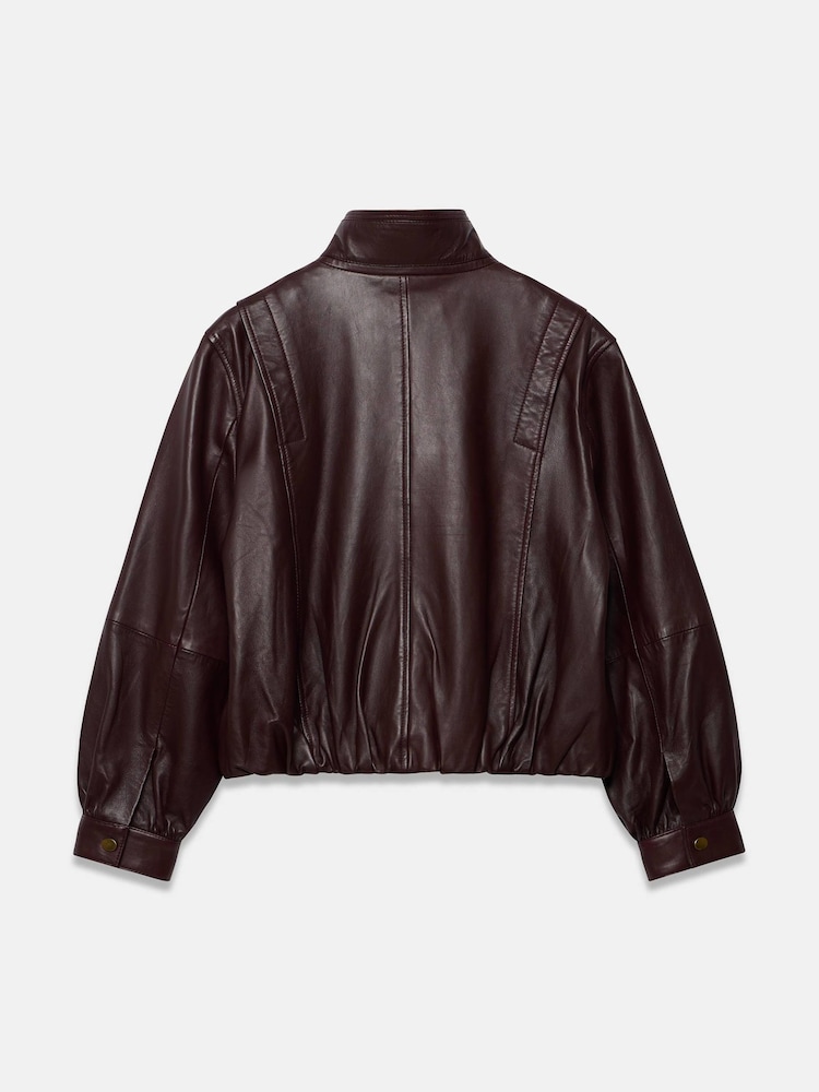 Mint Velvet Red Funnel Neck Leather Jacket - Image 8 of 8