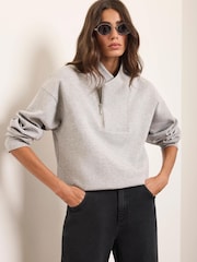 Mint Velvet Grey Cotton Blend Zip Detail Hoodie - Image 1 of 8