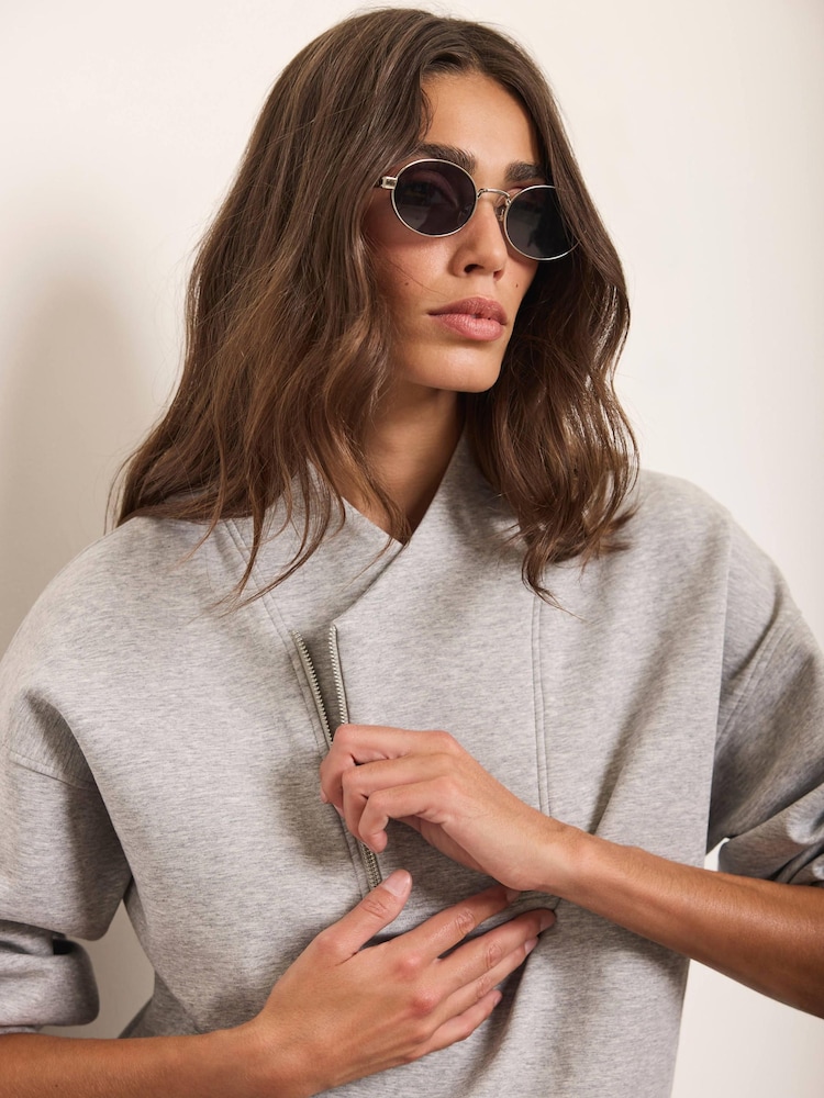 Mint Velvet Grey Cotton Blend Zip Detail Hoodie - Image 2 of 8