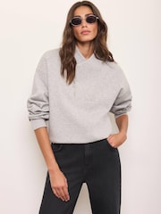 Mint Velvet Grey Cotton Blend Zip Detail Hoodie - Image 3 of 8
