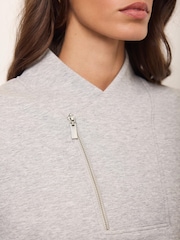Mint Velvet Grey Cotton Blend Zip Detail Hoodie - Image 4 of 8