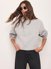 Mint Velvet Grey Cotton Blend Zip Detail Hoodie - Image 5 of 8