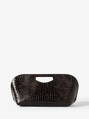 Mint Velvet Brown Maya Leather Croc Effect Clutch Bag - Image 1 of 4