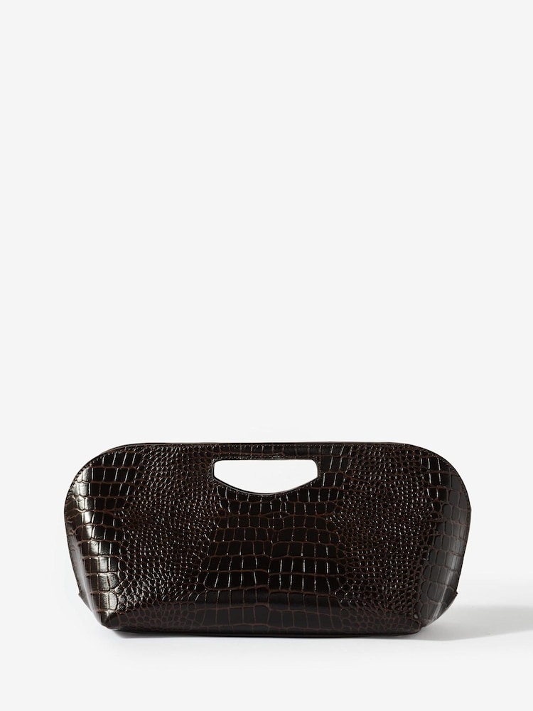 Mint Velvet Brown Maya Leather Croc Effect Clutch Bag - Image 1 of 4 Mint Velvet Brown Maya Leather Croc Effect Clutch Bag - Image 1 of 4